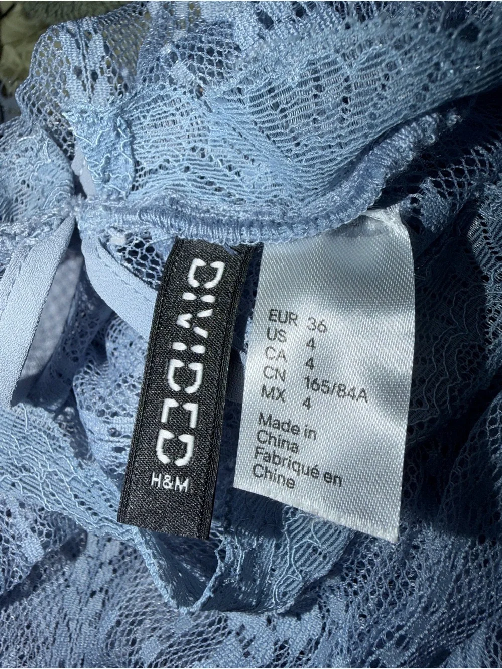 H&M Dusty Blue Lace Sheer Long-Sleeve Blouse Flared Sleeves